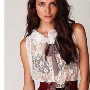 Free People Fly Away Ivory Lace Tank Top Size S